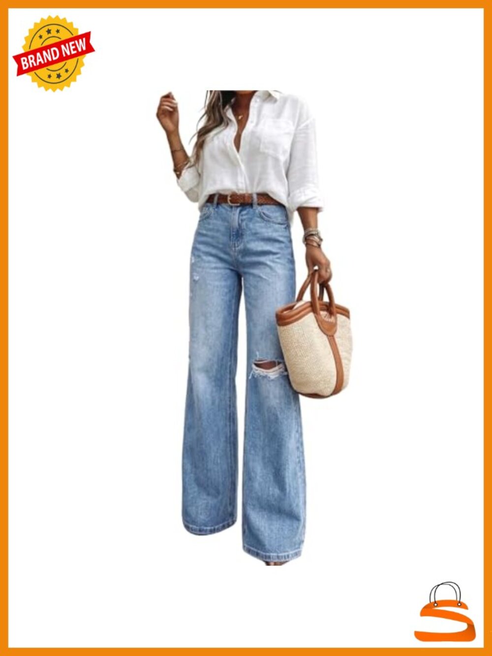 High Waisted Ripped Flare Denim Jeans Bell Bottom Long Inseam Light Stretch
